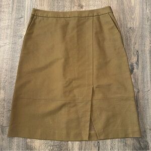Halogen Women’s Faux Wrap A-Line Skirt Pleated Olive Sz 10 Tennis Preppy Uniform